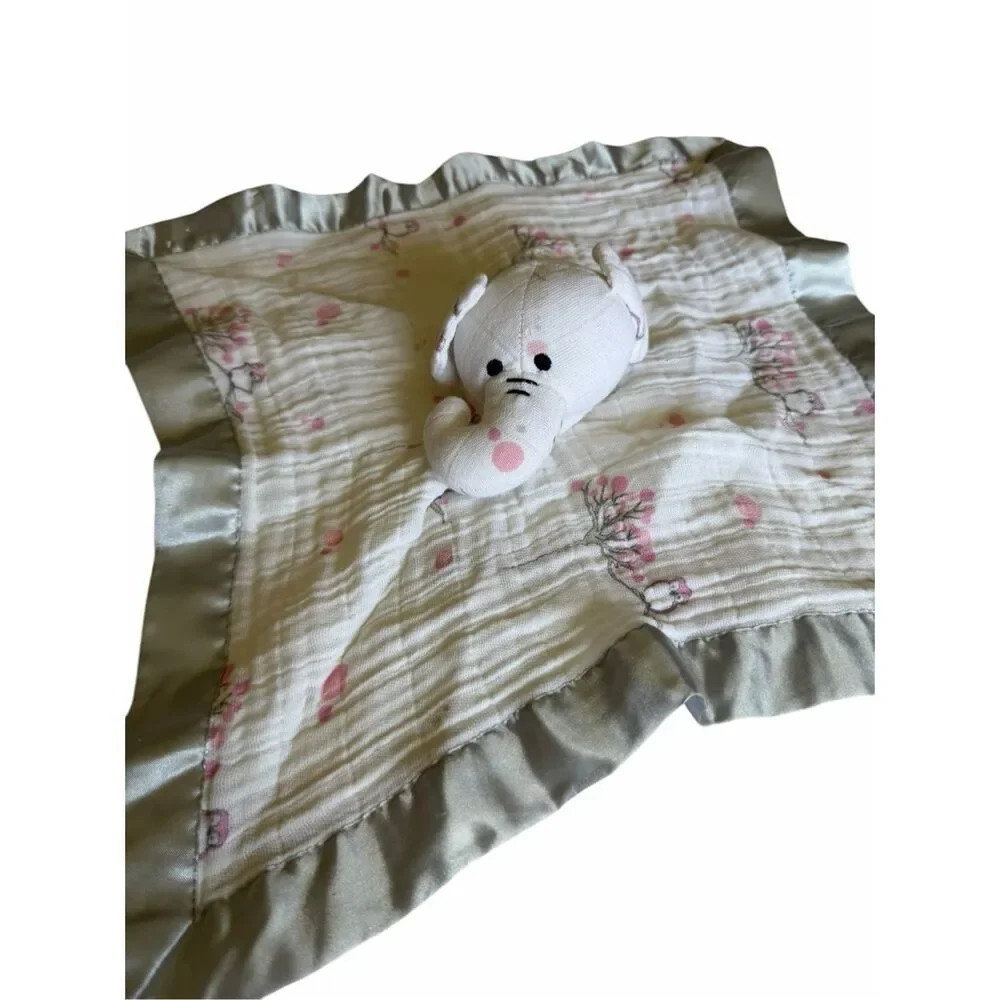 Aden + Anais Pink Gray Muslin cotton dream blanket Stains with Elephant Lovey